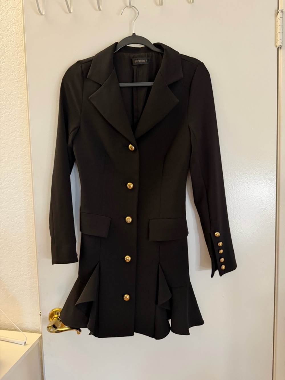 storets Black Tailored Blazer Dress with Gold Buttons